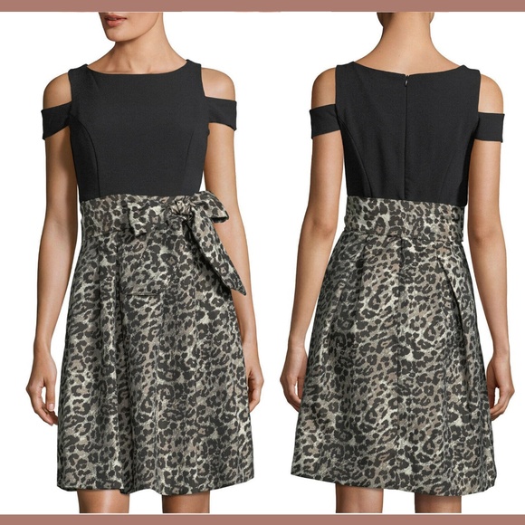 NWT Eliza J Cold-Should Leopard Fit & Flare Dress‎ in Black [SZ 4 ] - Picture 1 of 8